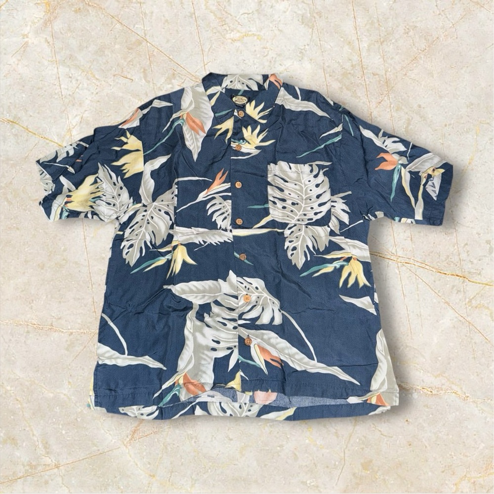 Tommy Bahama Hawaiian Size Large Floral Palms AOP‎ Tropical Aloha Beach Blue